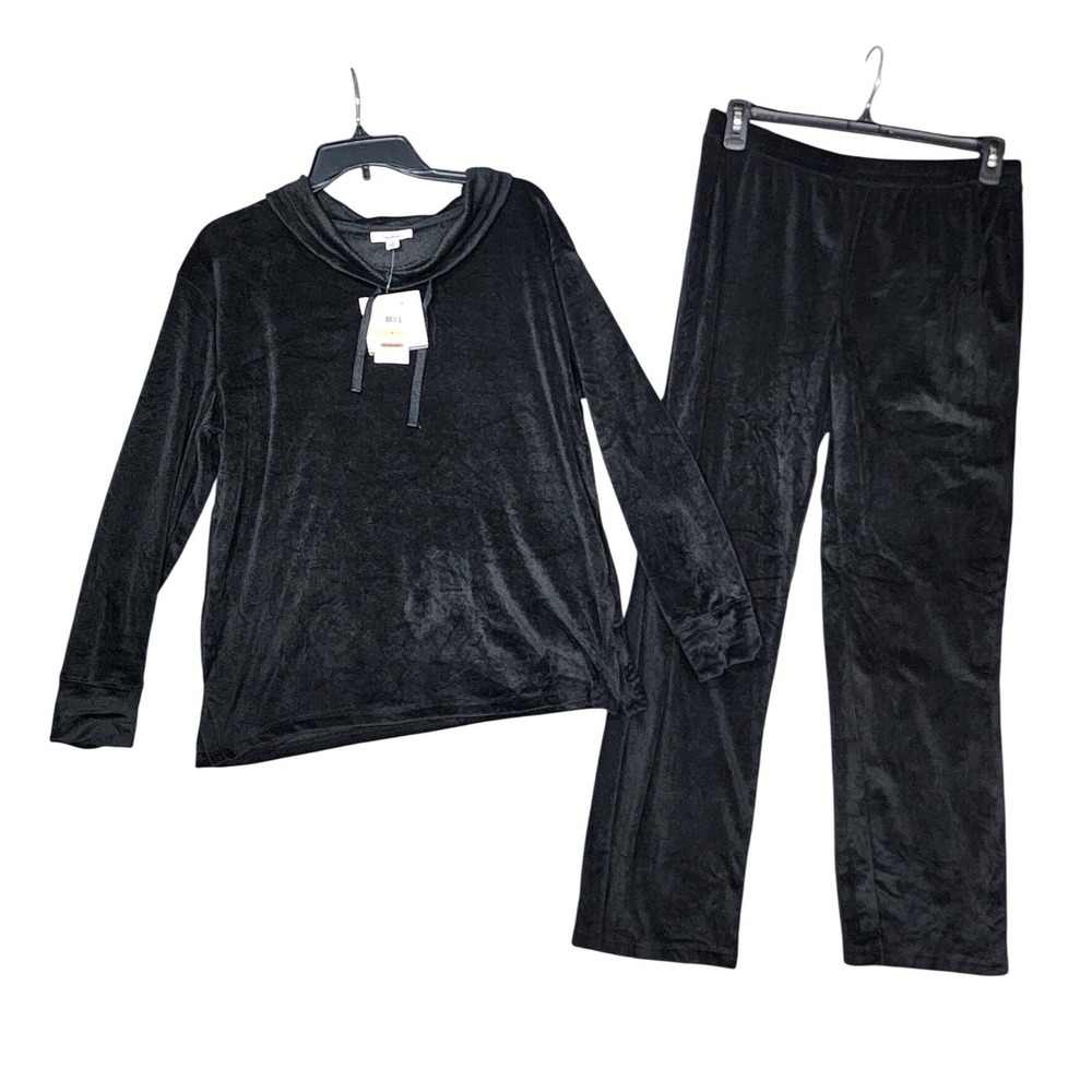Roudelain PajamaSet Black Velour Long Sleeve Top and Pants Loungewear Set Medium